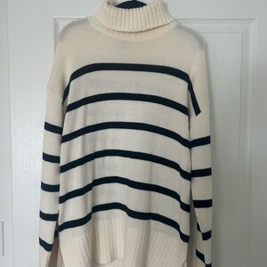 Cream and Black Cowl Neck Sweater with Stripes